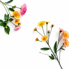 Wall Mural - yellow, Pink flowers on a white background