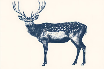 Poster - Realistic deer black silhouette drawing isolated against a white background