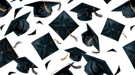 Sticker - Flying graduation caps, seamless pattern. Graduation background. Vector illustration