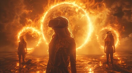 Poster - Depict a group of transhuman beings in a virtual reality