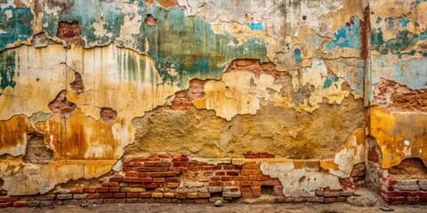 Weathered ancient wall exhibits rough cracked paint and worn fresco texture, revealing layers of history in a distressed, aged, and beautifully imperfect architectural background.