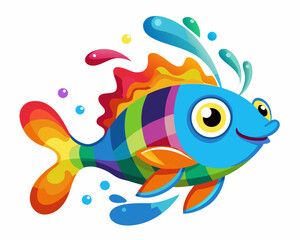 Wall Mural - Rainbow kribensis Fish. Cute Rainbow kribensis in water splash on white background 