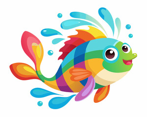 Wall Mural - Rainbow kribensis Fish. Cute Rainbow kribensis in water splash on white background 