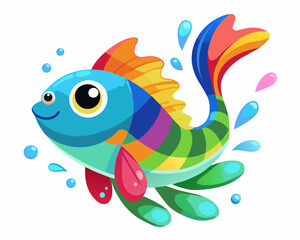 Wall Mural - Rainbow kribensis Fish. Cute Rainbow kribensis in water splash on white background 