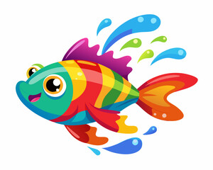 Wall Mural - Rainbow kribensis Fish. Cute Rainbow kribensis in water splash on white background 