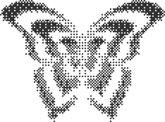 Poster - Bitmap pattern abstract butterfly shape. Halftone gradient element. Graphic abstract icon. Dither noisy grunge texture.