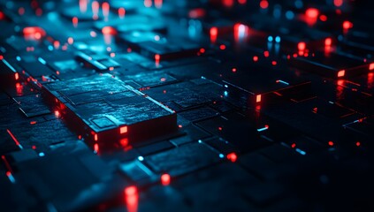 Poster - 3d render, abstract futuristic background with neon geometric pattern