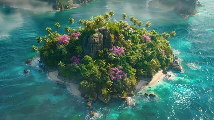 Wall Mural - animation tropical island surrounded by crystal clear waters generated with ai