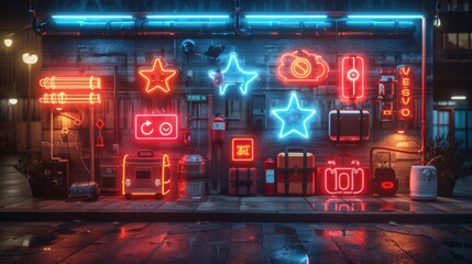 Poster - develop a collection of neon weather safety symbols, featuring shimmering