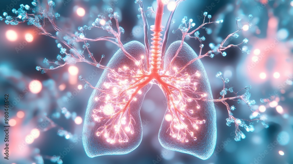 Glowing Microscopic Anatomy of Human Lungs and Respiratory System in ...