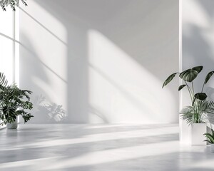 Aufkleber - White Room Interior Design Mockup with Sunlight and Plants