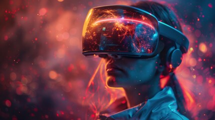 Poster - Design a conceptual artwork highlighting the transformative potential of VR goggles, AI animations, and spinning holograms in healthcare and medical