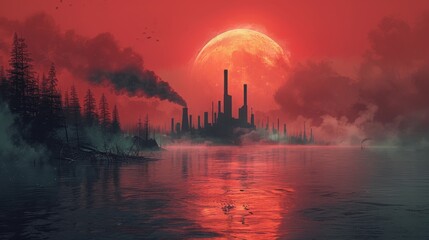 Canvas Print - Produce a series of minimalist posters featuring iconic symbols of pollution and climate change, such as smokestacks, melting ice caps