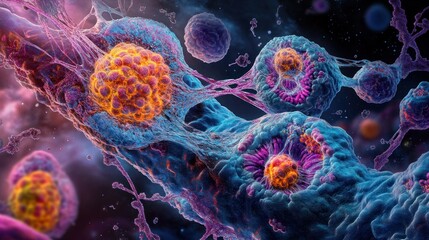 Poster - A vibrant illustration of the cell division process in a eukaryotic cell, highlighting the stages of mitosis with detailed visual elements