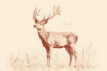 Poster - Realistic deer silhouette drawing isolated against a white background