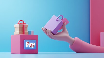 Poster - Minimalist 3D scene of a cartoon hand clicking 