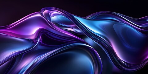 Poster - 3d render, abstract glass shapes with a purple and blue gradient on a black background, elegant curv