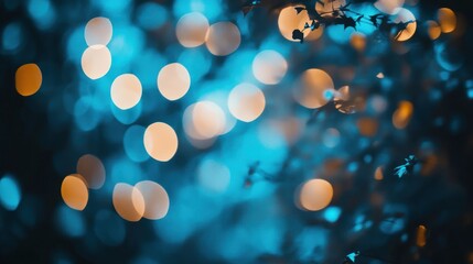 Poster - Blurred blue bokeh lights creating a dreamy and soft-focus effect in the background Close-up photo with clean background