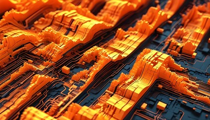 Dynamic 3D Orange Wave Representing Digital Technology Concepts