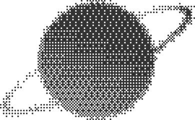 Poster - Bitmap pattern abstract cosmic shape. Planets with orbits. Halftone gradient element. Graphic abstract icons. Dither noisy grunge texture.