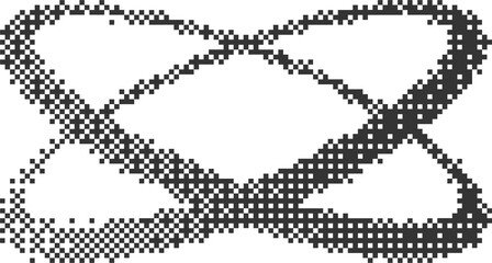 Poster - Bitmap pattern abstract cosmic shape with orbits and stars. Halftone gradient element. Graphic abstract icon. Dither noisy grunge texture.