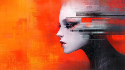 Wall Mural - A painting of a woman with white makeup and black hair, AI