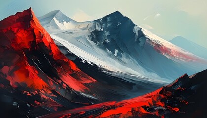 Wall Mural - Striking Abstract Mountain Landscape in Red and Black Hues