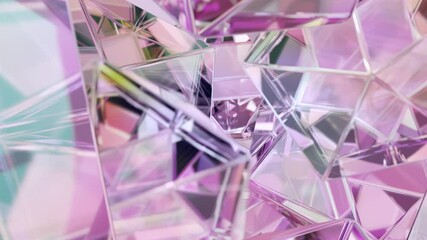 Poster - Modern background with polygonal crystals. A geometric pink-gold surface designed in abstract 3D. Loop animation of diamond reflection crystals.