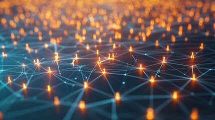 Poster - People connected by digital lines forming a global network, with glowing nodes representing connections, diverse individuals interacting in a complex web, modern communication technology concept