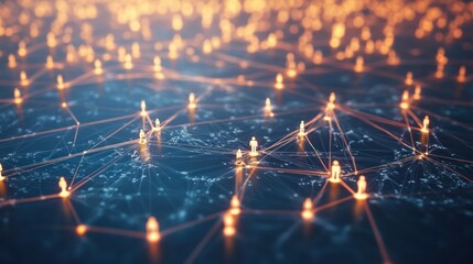 Poster - People connected by digital lines forming a global network, with glowing nodes representing connections, diverse individuals interacting in a complex web, modern communication technology concept