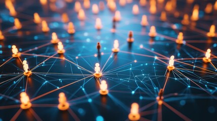 Poster - People connected by digital lines forming a global network, with glowing nodes representing connections, diverse individuals interacting in a complex web, modern communication technology concept