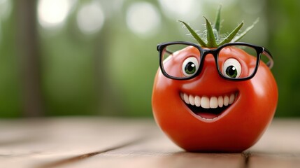 Wall Mural - A tomato with glasses and a smile on its face, AI