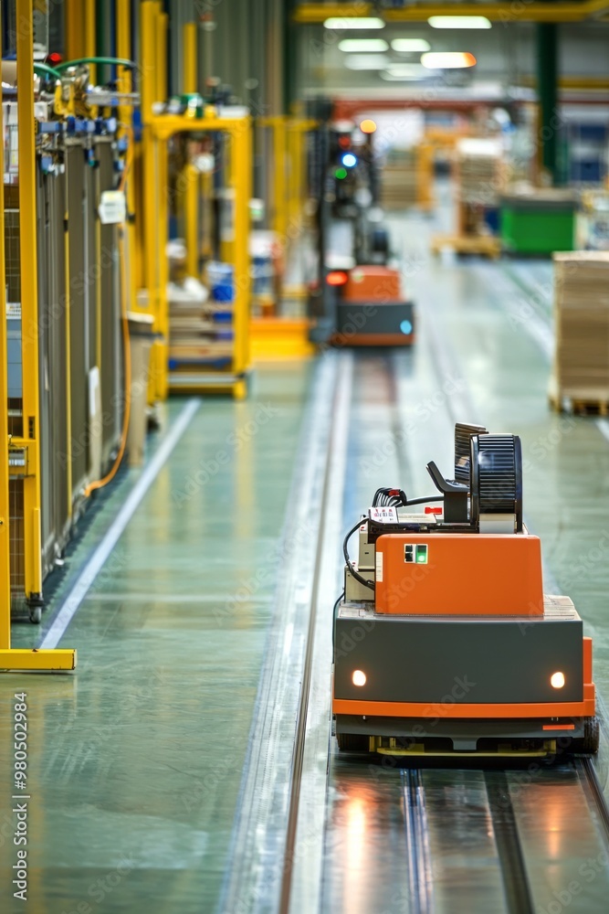 Automated Guided Vehicles (AGVs) Transport Materials Across A Factory ...