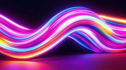 Poster - Colorful neon light waves undulate smoothly across a dark surface, creating a striking contrast and captivating visual energy
