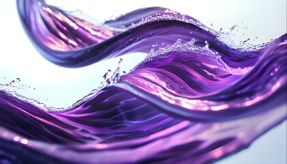 Wall Mural - glimmering purple wavy water stream against a pristine white backdrop