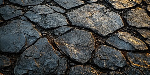 Canvas Print - Textured surface of cracked stones under warm lighting.