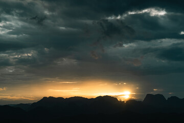Wall Mural - majestic mountain at sunset with sky and cloudscape, beautiful landscape captured in the evening lig