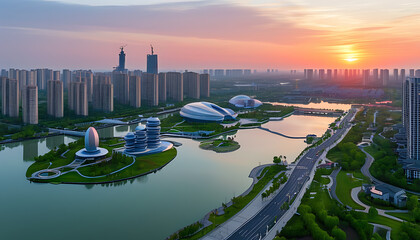 Wall Mural - Charming urban scenery of Jiangsu Huaian eco-cultural tourism zone