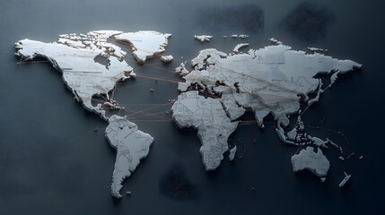 D World Map with Interconnected Lines