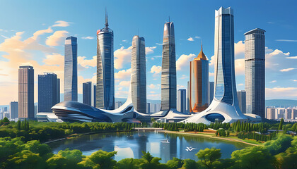 Appreciate the Kunming city landmark architecture illustrations and feel the blend of technology and history