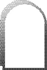 Poster - Pixel pattern frame. Bitmap arch window. Noisy arcade game gradient arc. Dotted dither graphic element. Geometric halftone abstract border.