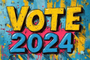 Vote 2024 sign with explosion graphic for election campaign