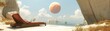© Puckung - A serene lounge chair overlooks a tranquil ocean, with a distant planet casting a warm glow on a peaceful landscape.