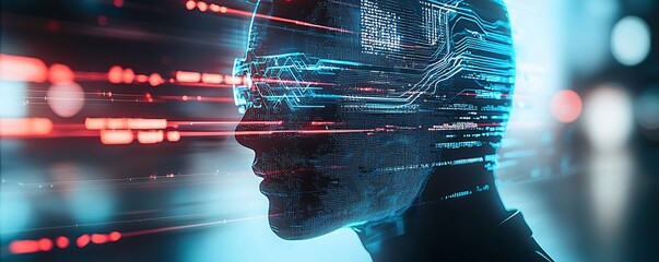 Poster - Futuristic AI society, digital metropolis, innovative technology, holographic interfaces