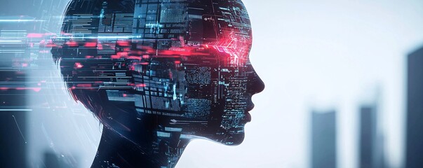 Poster - Futuristic AI society, digital metropolis, innovative technology, holographic interfaces