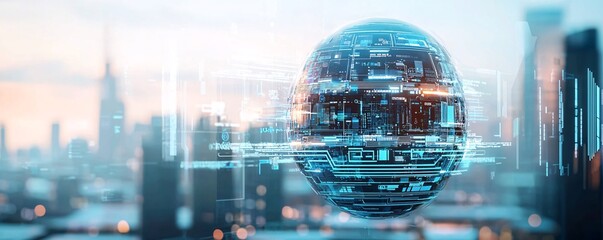 Poster - AI-controlled world, advanced society, futuristic city, holographic interfaces