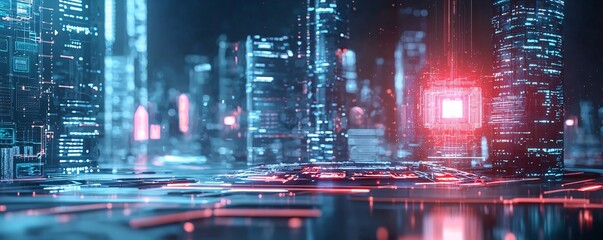 Poster - ai metropolis, digital control, futuristic design, holographic technology