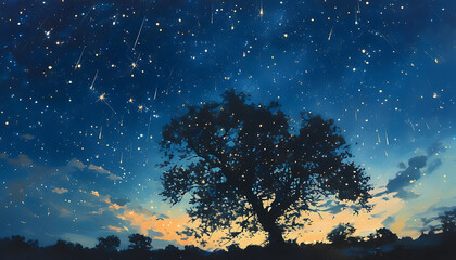 A stunning night sky with stars and tree shadows creating a fascinating scene.