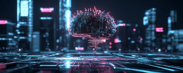Poster - ai-powered future, digital networks, futuristic architecture, holographic interfaces