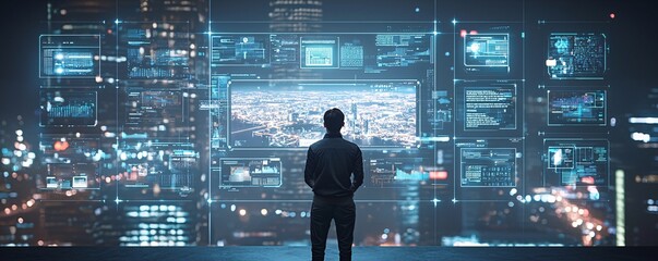 Poster - ai-driven city, digital networks, futuristic society, holographic displays